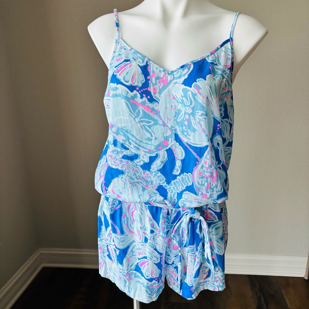 Lilly Pulitzer Bay Blue Into The Deep Sea Ocean Resort
Tank Tie Romper Size L